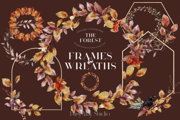 Autumn Watercolor Wreaths Frames PNG Illustrations