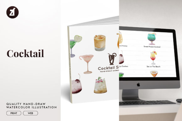 Cocktail Set4 Watercolor Illustration and Illustrations