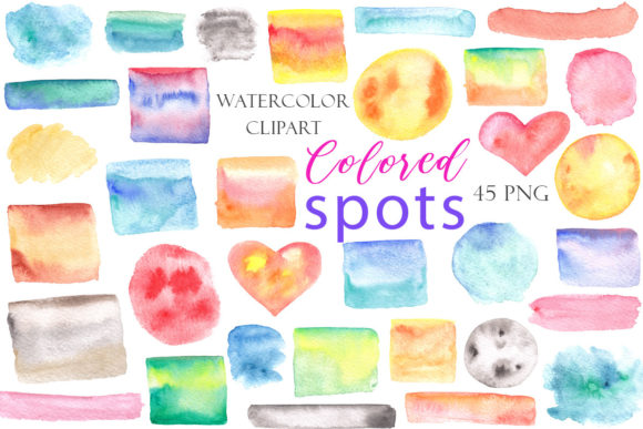 Colored Watercolor Stains and Illustrations
