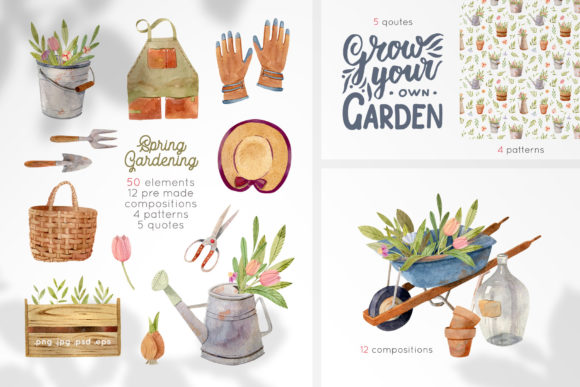 Gardening Tools Watercolor Collection