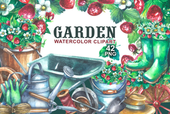 Gardening Watercolor Clipart and Illustrations