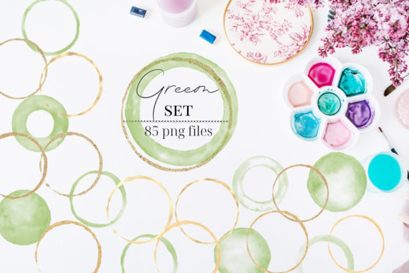 Gold Circles Green Watercolor Circles Illustrations