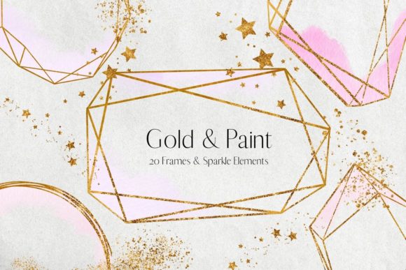 Gold Glitter and Pink Watercolour Frames Illustrations