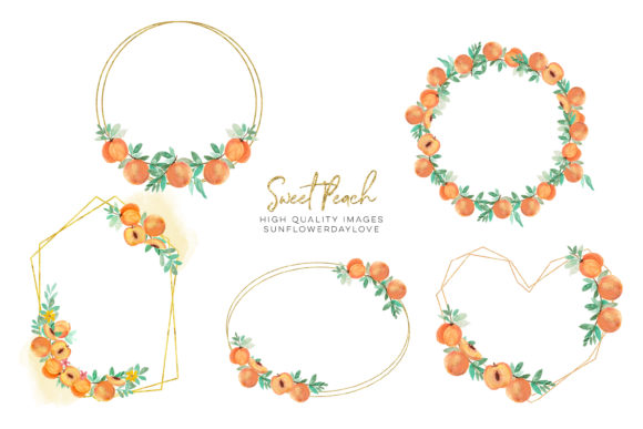 Greenery Frame Peach Watercolor Clipart and Illustrations
