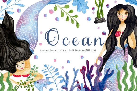 Ocean Elements Watercolor Clipart and Illustrations