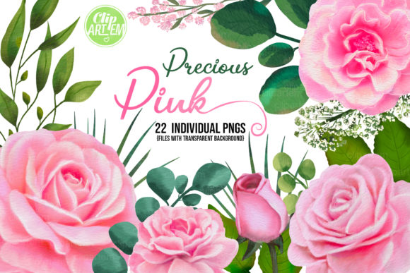 Pink Roses Floral 22 PNG Watercolor Set Illustrations