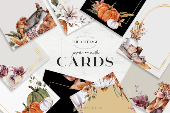 Pre-made Autumn Watercolor Cards DIY and Illustrations