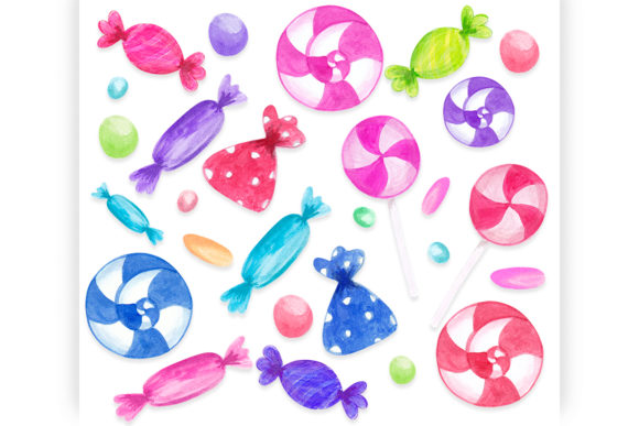 Set of Colorful Watercolor Candy Clipart and Illustrations
