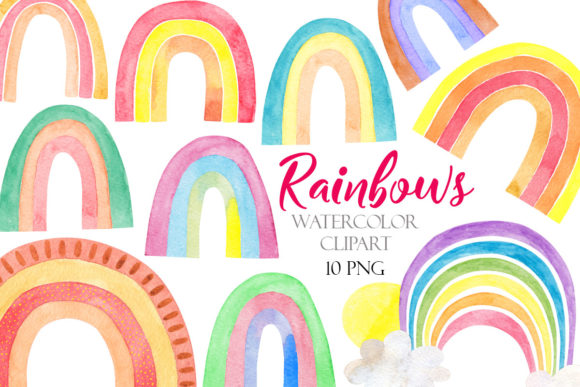 Simple Watercolor Rainbow Clipart and Illustrations