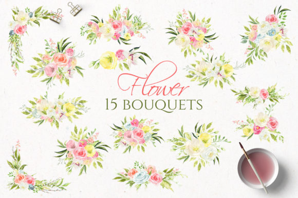 Spring Bouquets, Watercolor Clipart