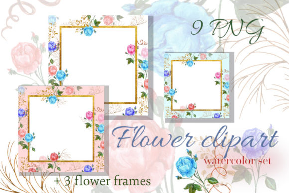 Square Frames Watercolor Flower Clip Art and Illustrations