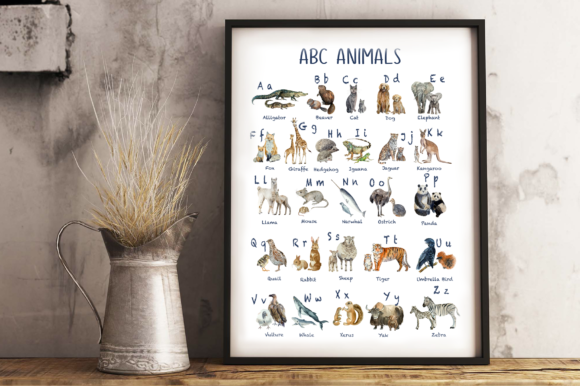 Watercolor Abc Animals Poster