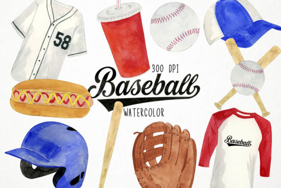 Watercolor Baseball Clipart and Illustrations