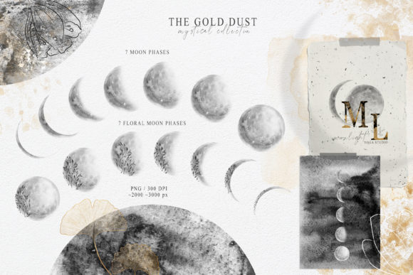 Watercolor Black Moon Phases Clipart and Illustrations