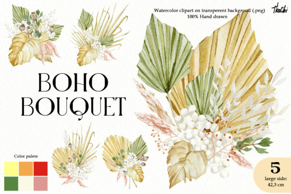 Watercolor Boho Bouquet Floral Illustrations