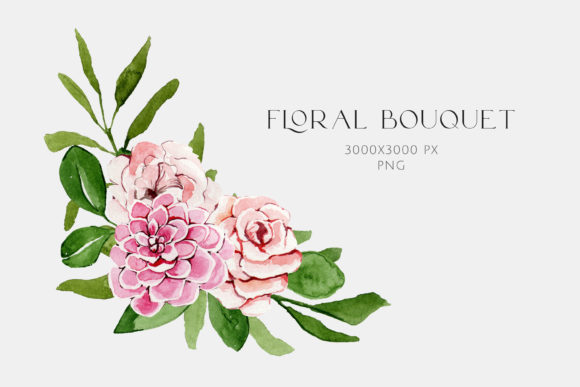Watercolor Bouquet of Pink Flowers for a