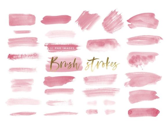 Watercolor Brush Strokes in Dark Pink and Illustrations
