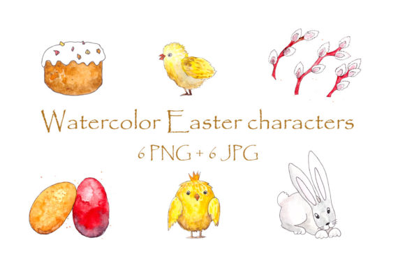 Watercolor Easter Characters, Elements