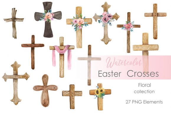 Watercolor Easter Cross Clipart and Illustrations