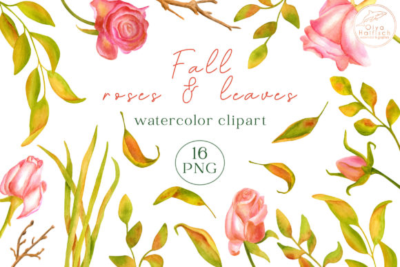 Watercolor Fall Leaves Flowers Clipart