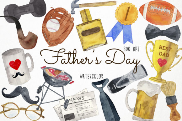 Watercolor Father's Day Clipart, Illustrations