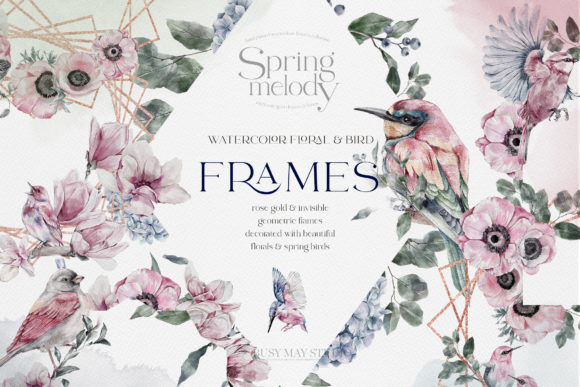 Watercolor Floral Rose Gold Frames PNG