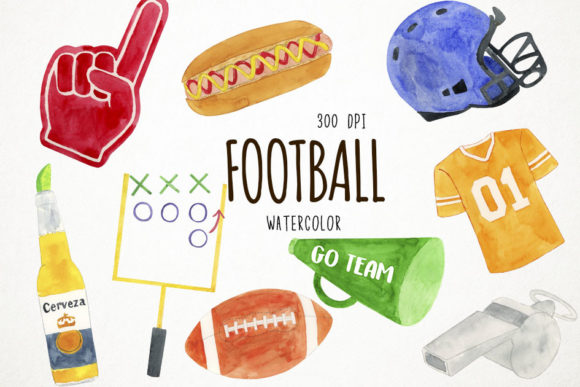 Watercolor Football Clipart and Illustrations