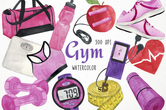 Watercolor Gym Clipart, Fitness Clipart