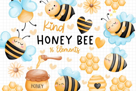 Watercolor Honey Bee Clipart Bundle and Illustrations