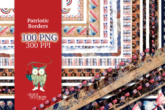 Watercolor Patriotic Borders Illustrations