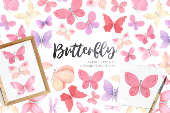 Watercolor Pink Butterfly Clipart and Illustrations