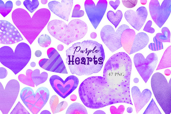 Watercolor Purple Hearts Illustrations