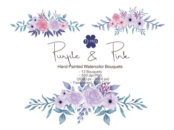 Watercolor Purple Pink Bouquets Illustrations