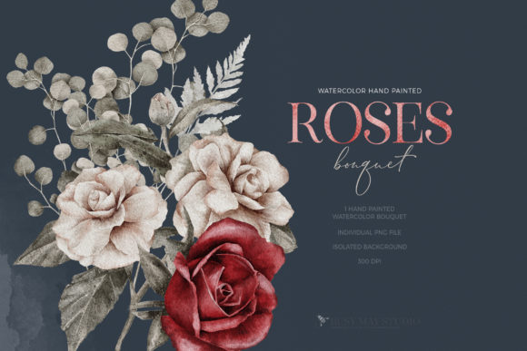 Watercolor Roses Spring Bouquet Love PNG and Illustrations