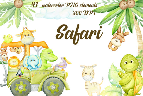 Watercolor Safari Baby Animals Illustrations