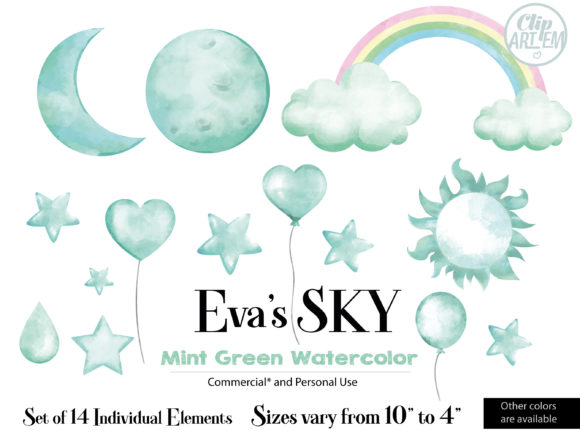 Watercolor Sky Cloud Mint 14 PNG Images and Illustrations