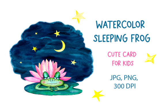Watercolor Sleeping Frog. Cute Card Illustrations