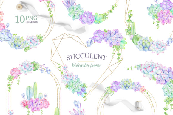 Watercolor Succulent Frames and Bouquets