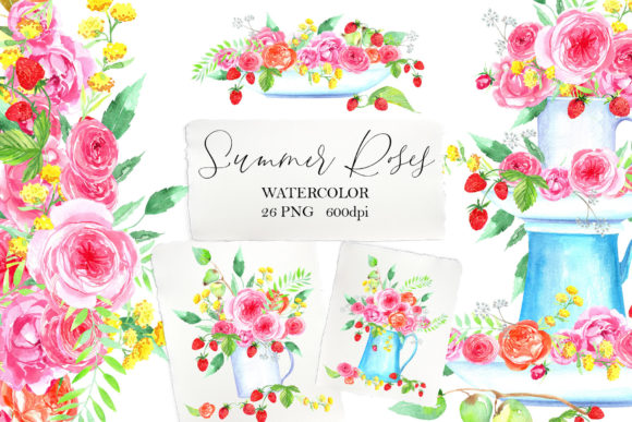 Watercolor Summer Roses Clipart and Freebies