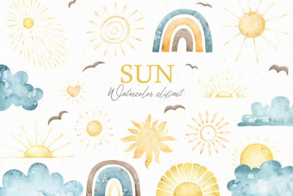 Watercolor Sun Clipart and Illustrations