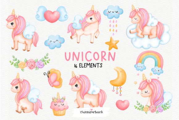 Watercolor Unicorn Clipart Bundle