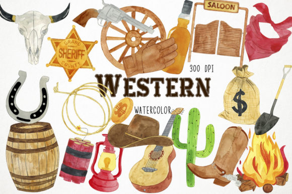 Watercolor Western Clipart, Cowboy