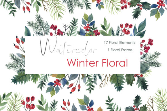 Watercolor Winter Floral Wreath. Holiday